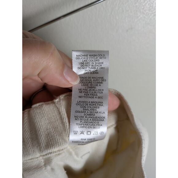 THAKOON Ecru High Waisted Denim Pant Elastic Waist Straight Leg Women's 4 - Picture 6 of 6